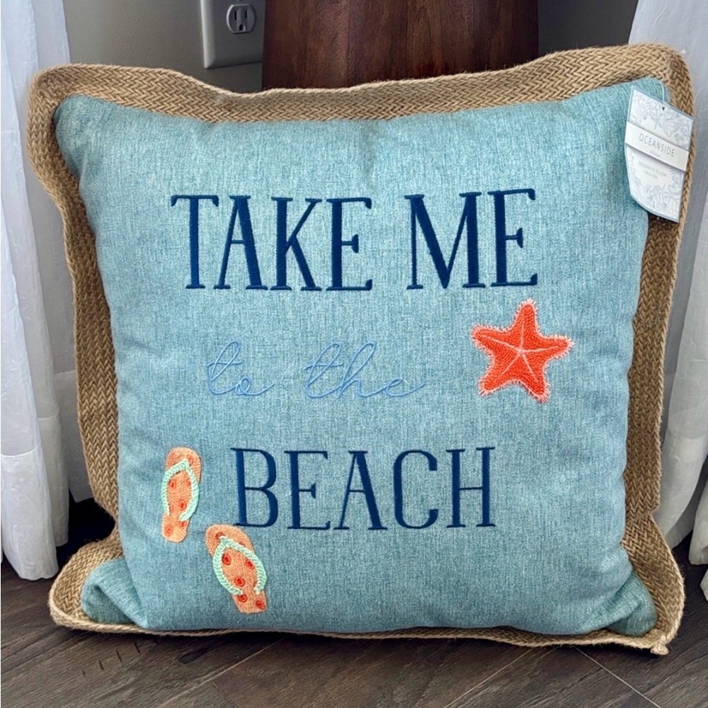Take Me to The Beach embroidered starfish,sandals,burlap trim,beach house,summer